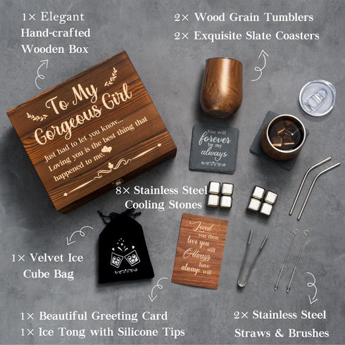 Wine Tumbler Gift Set Wood Anniversary 5 Year Gift for Her